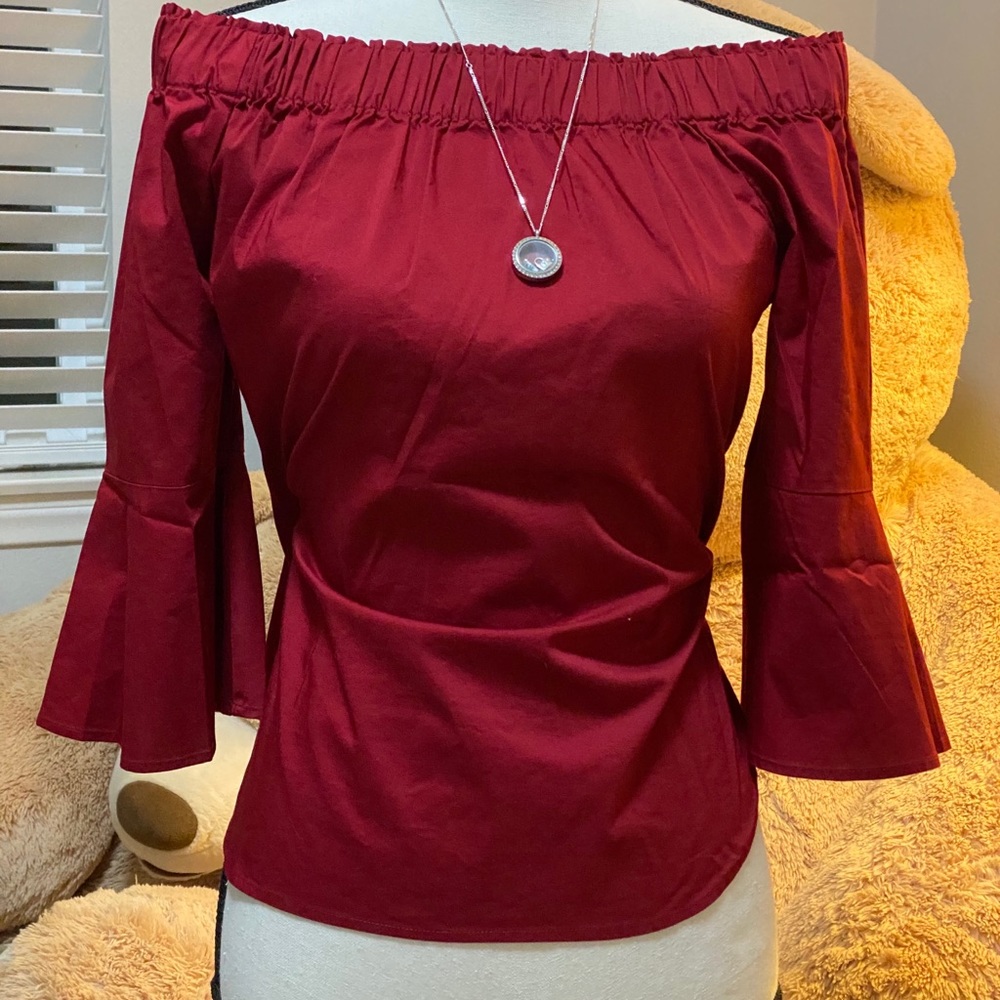 Red blouse off shoulder